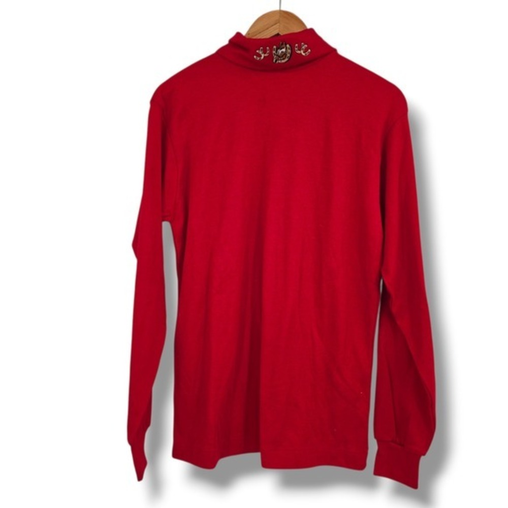 PBJ Sport‎ Red Long Sleeve Turtleneck Horse Horseshoe Embroidery Made in USA NEW